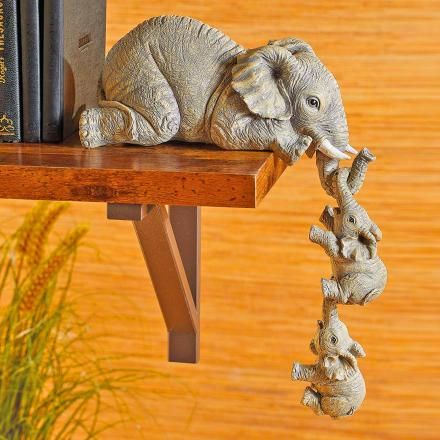 This Elephant With Hanging Baby Elephants Bookend Statue Is Just Too Adorable