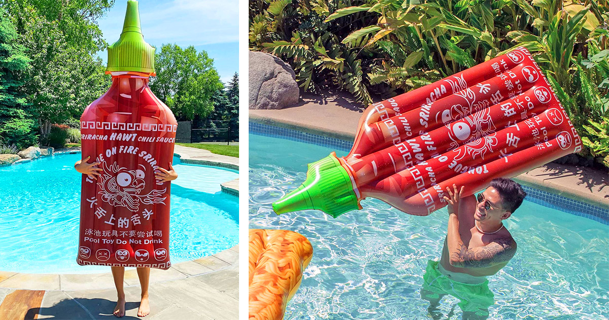 Every Hot Sauce Lover Needs This Giant Sriracha Bottle Pool Float