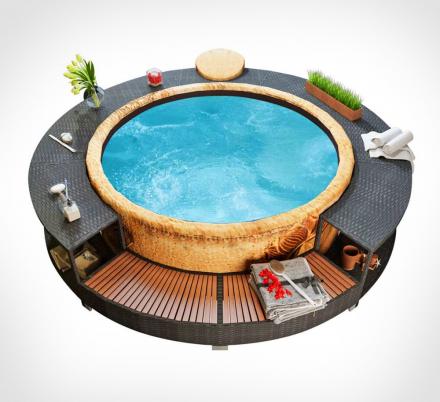 Every Inflatable Hot Tub Owner Probably Needs This Surround Structure For Easy Access, Drink Holders, and More