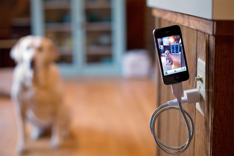 Flexible iPhone Stand and Charger - Rugged Stainless steel charging cable doubles as a phone mount
