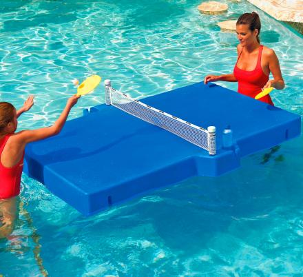 This Floating Ping-Pong Table For the Pool Has Optional Legs For Use On Dry Land