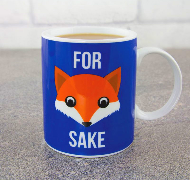 Fun Coffee Mug with Colour Motif on White 10oz Mug What does the FOR FOX SAKE 