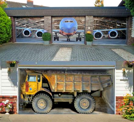 These Garage Door Decals Make It Look Like There's an Airplane, Horse, or Giant Dump Truck In Your Garage