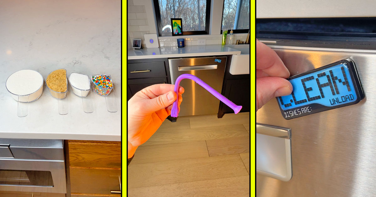 Genius  Finds: Visual Measuring Cups, Dishwasher Wine Glass Holder,  Clean/Dirty Magnet