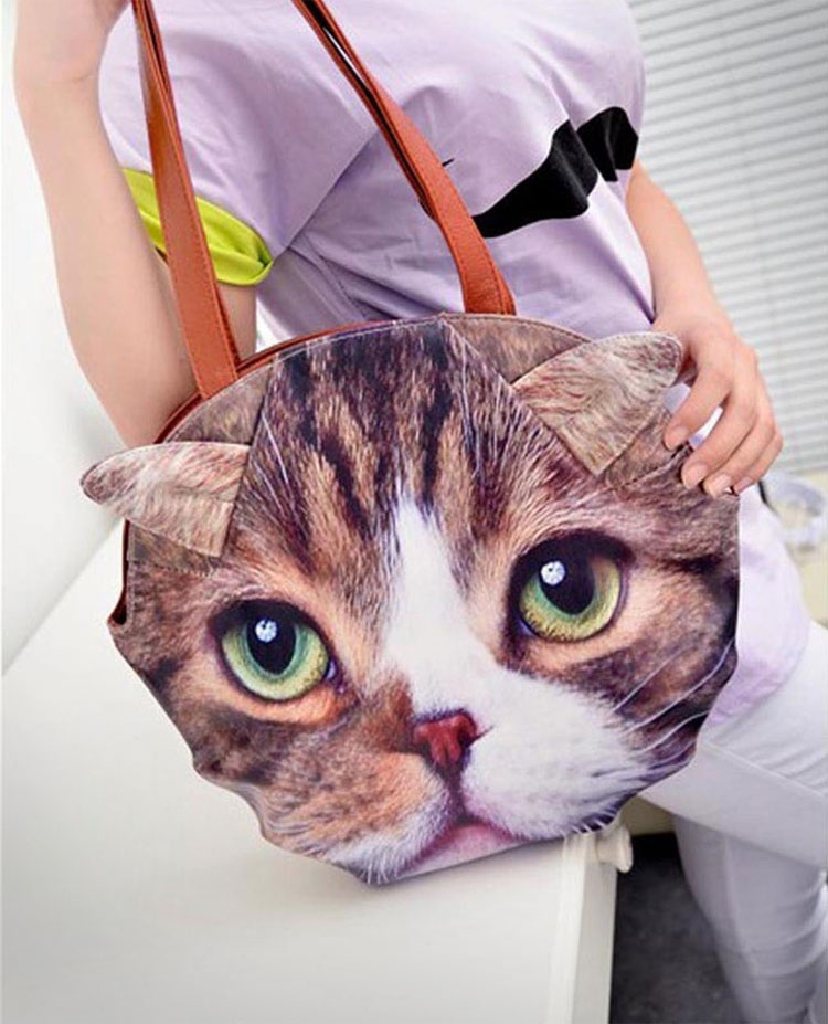 Green Faced Cat Large Leather Purse