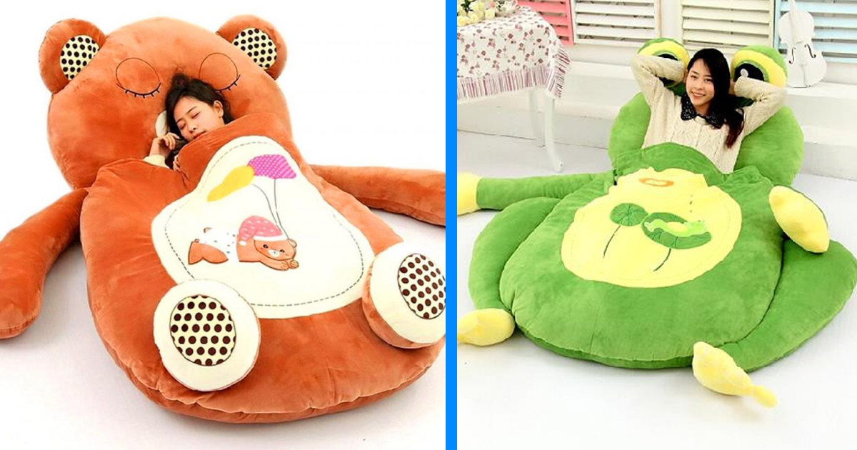 These Giant Plush Animal Sleeping Bag Beds Are Perfect For Kids Sleepovers