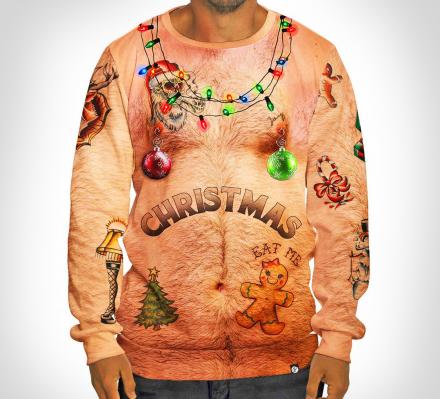 Hairy Chest and Tattoos Ugly Christmas Sweater