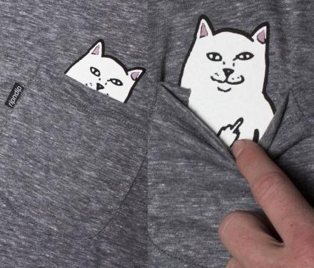 Hidden Cat Flicking You Off In Pocket of T-Shirt