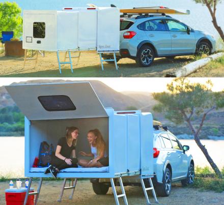 Hitch Hotel: Expandable Wheel-less Trailer Camper