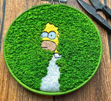 You Can Now Get a Homer Backing Up Into The Bushes Embroidery To Brighten Up Your Home