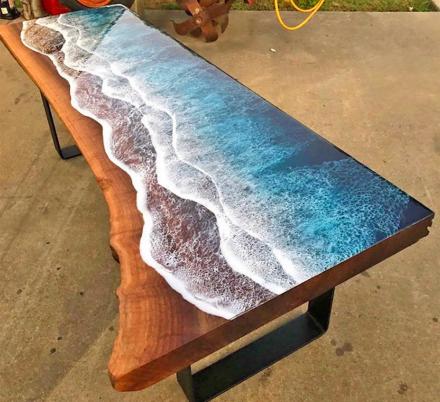 Incredible Resin Tables Made To Look Like Ocean Waves Washing Up On Shore