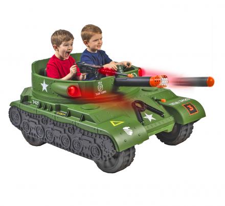 This Kids Ride-On Electric Tank Actually Has a Working Toy Cannon