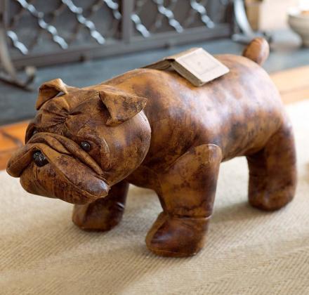 Leather English Bulldog Ottoman