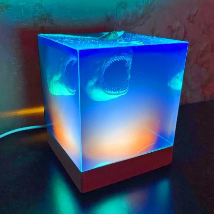 These Cube Megalodon Epoxy Night-Light Lamps Are Perfect For A Shark Lovers Bedroom