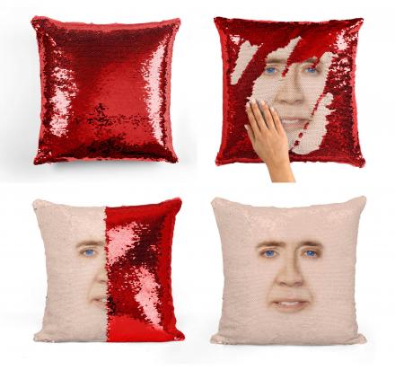 Nicolas Cage Sequin Pillow Reveals Nicolas Cage's Face