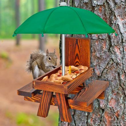 This Picnic Table Squirrel Feeder With Umbrella Is The Perfect Snacking Spot For Your Yard Squirrels