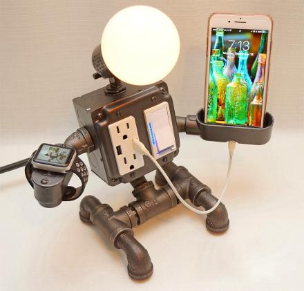 Pipe Robot Lamp, Plug, And Gadget Holder