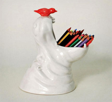 Porcelain Hippo Pencil Holder