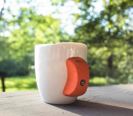 Rock Climbing Mug Uses a Climbing Hold as The Handle