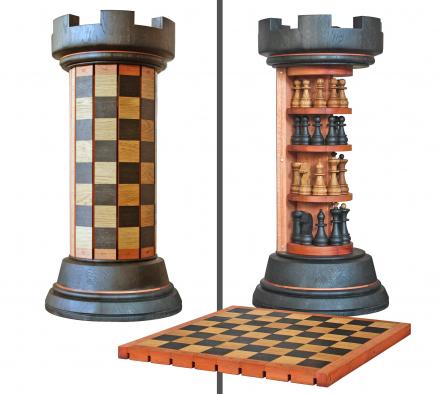 This Incredible Rook Tower Has a Pack-away Flexible Wooden Chess Board That  Wraps Around It