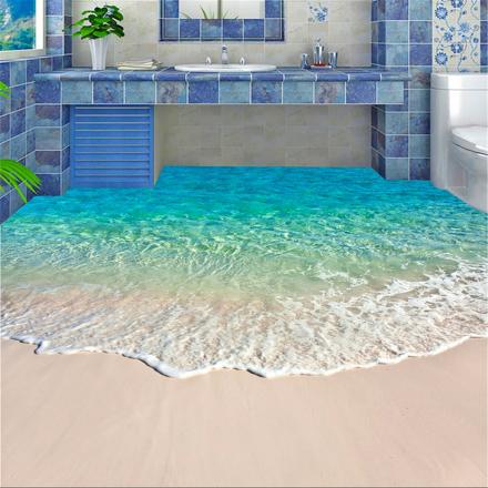 This Self-Adhesive Beach Floor Mural Turns Your Bathroom Into a Sandy Beach