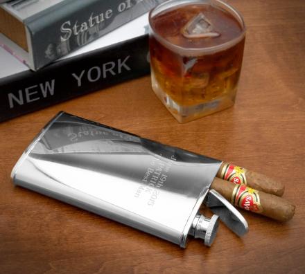 Stainless Steel Flask and Cigar Holder