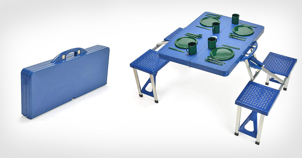 Super Portable Picnic Table Folds Down To a Briefcase For 