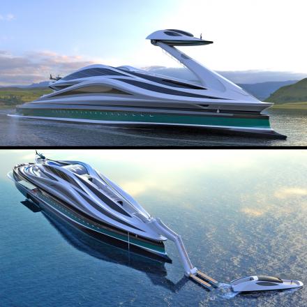 This Swan-Shaped Megayacht Has a Detachable Boat That Functions as a Day Boat