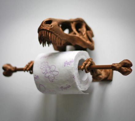 This T-Rex Skeleton Toilet Paper Holder Is Perfect For Dino Lovers