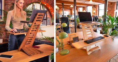 This Wooden Laptop Stand Converts Your Existing Desk Into an Any-Height Standing Desk