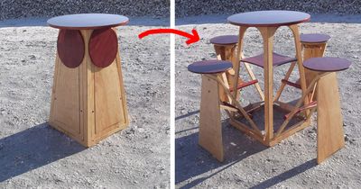 The Quad Micro Bar Table Hides Four Expandable Bar Stools Inside Of It