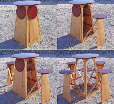 The Quad Micro Bar Table Hides Four Expandable Bar Stools Inside Of It