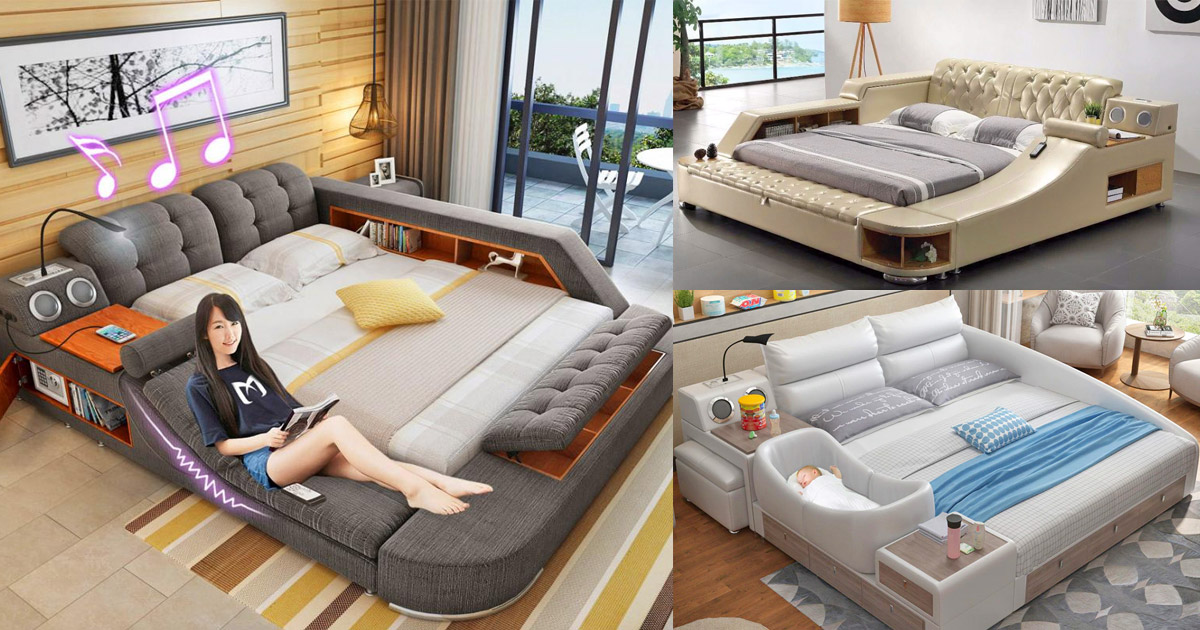 The Ultimate Bed With Integrated Massage Chair Speakers and Desk