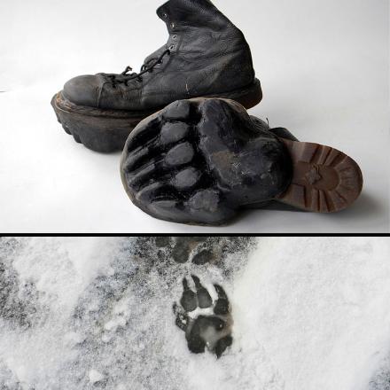 these bear track shoes create giant animal prints in snow or mud thumb