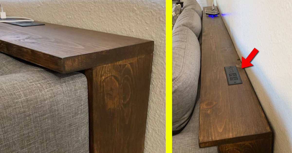 skinny table behind sofa