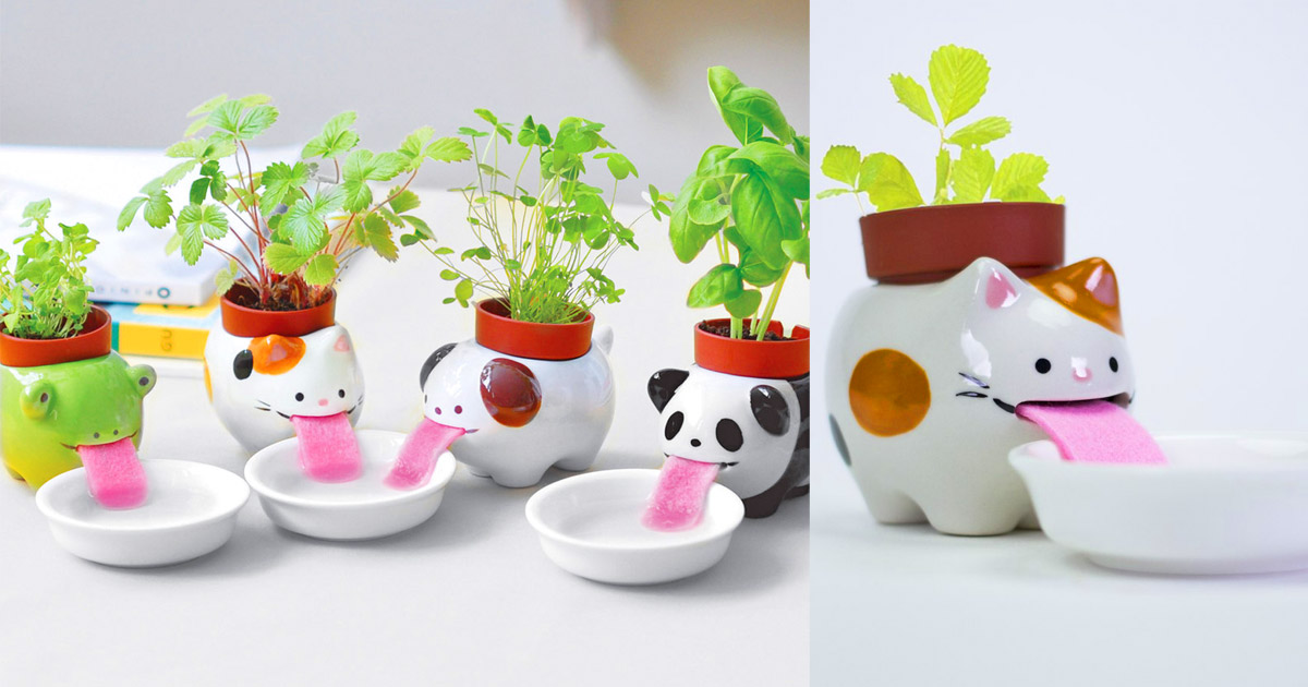 These Drinking Animal Planters Slurp Up Their Water Through a Long Tongue