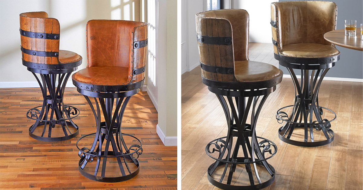 Tequila Barrel Bar Stools, Portable Bar Stool With Back Support