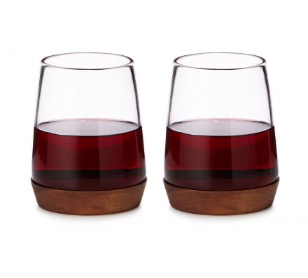 These Stemless Wine Glasses Have a Wooden Base That Doubles As A Coaster