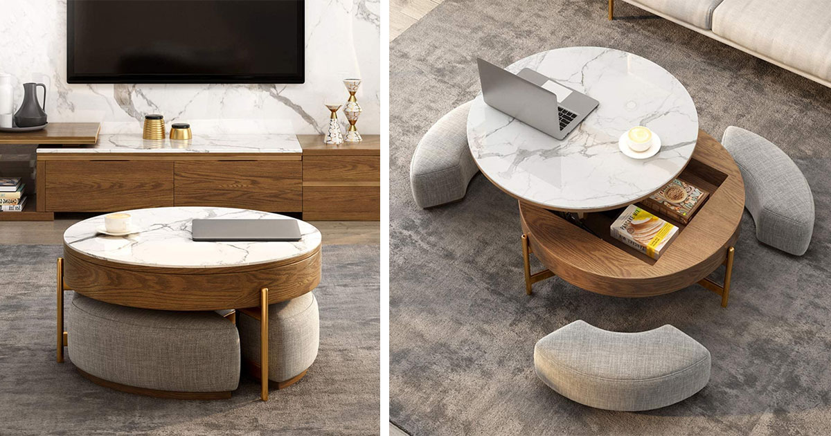 This Amazing Rising Coffee Table Has 3, Round Coffee Table With Chairs Underneath