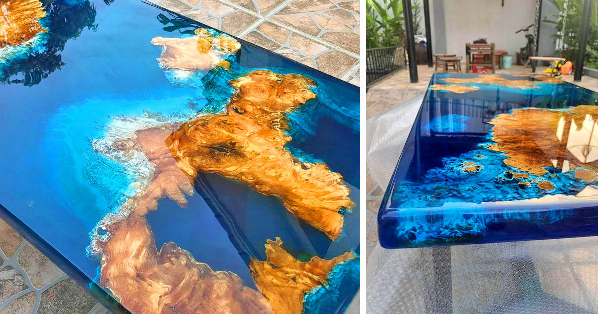 This Blue River Epoxy Table Is Made To Look Like A Satellite View Of Earth