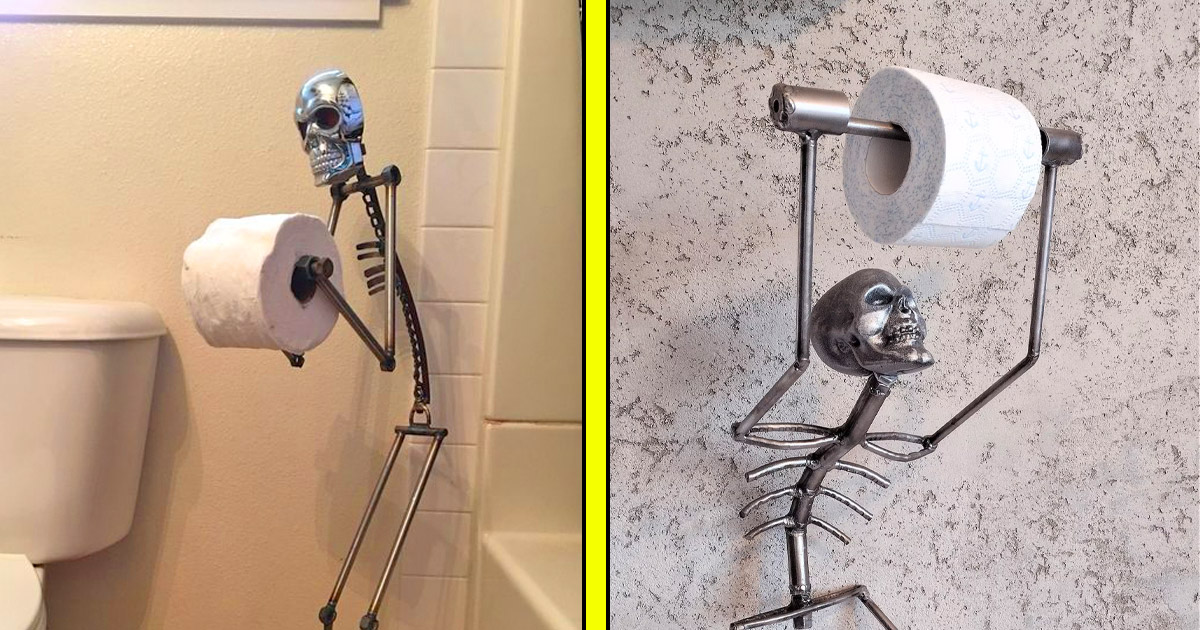 This Creepy Metal Skeleton Toilet Paper Holder Is Perfect For Horror Lovers