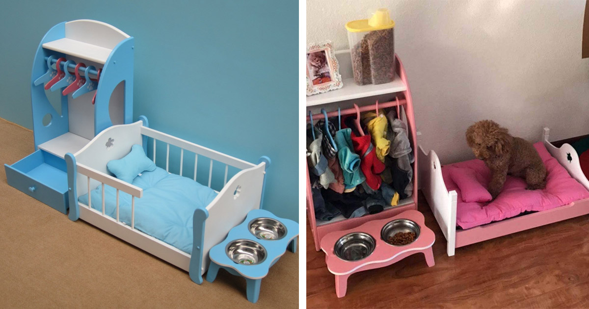 This Dog Bed Has a Builtin Closet With Attached Feeding Bowls
