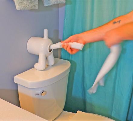 This Dog Butt Toilet Paper Dispenser Might Just Help You Use Less Toilet Paper