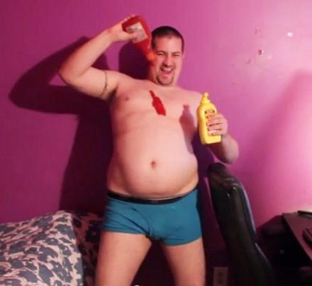 This Fat Guy Will Rub Condiments On His Chest For A Birthday Video