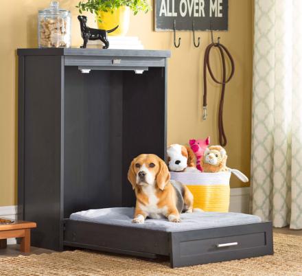 dog bed in cabinet