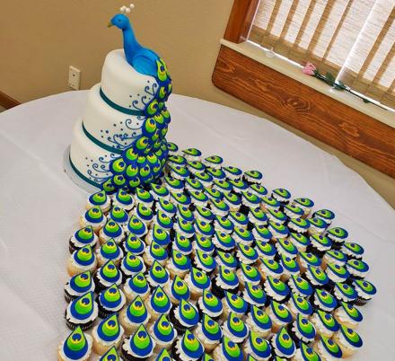 This Incredible Peacock Wedding Cake Uses Cupcakes For The Tail