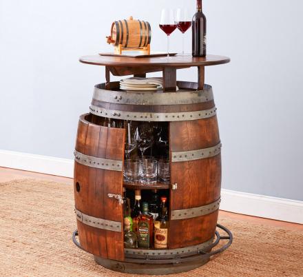 This Ultimate Wine Barrel Table Has a Hidden Storage Area Inside For Keeping Your Booze