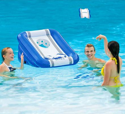 This Floating Cornhole Board Comes With Weight Bags So It Stays In Place In The Pool