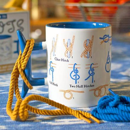 this knot tie coffee mug teaches you how to tie knots while you sip your coffee thumb