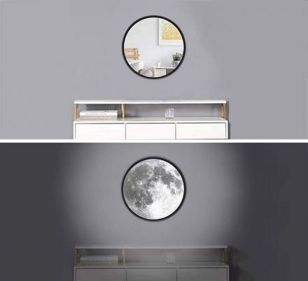 This Mirror Turns Into an Illuminated Moon Night-Light When It Gets Dark